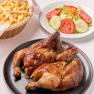 1 pollo con papas fritas